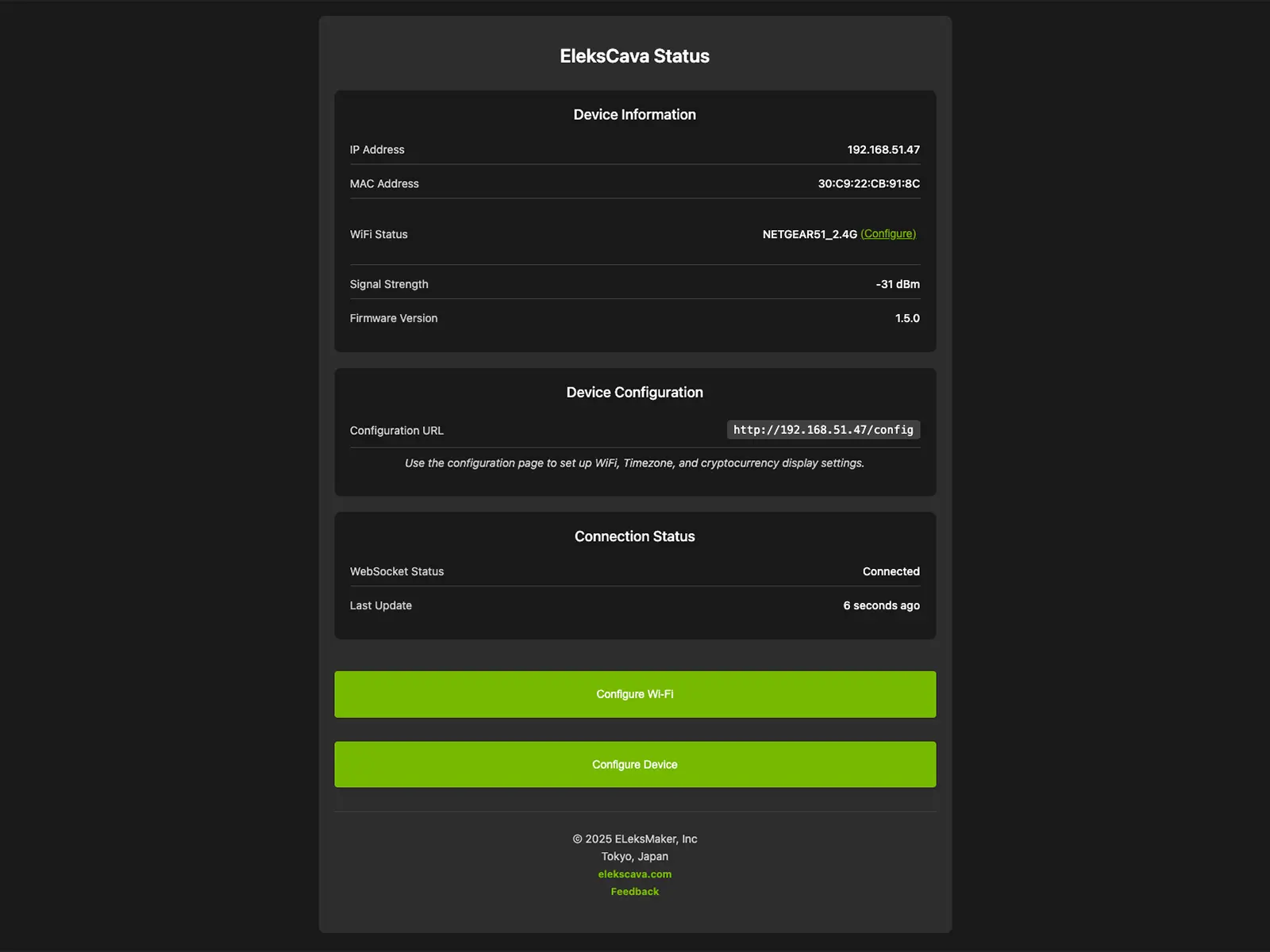 EleksCava Web Configuration Interface
