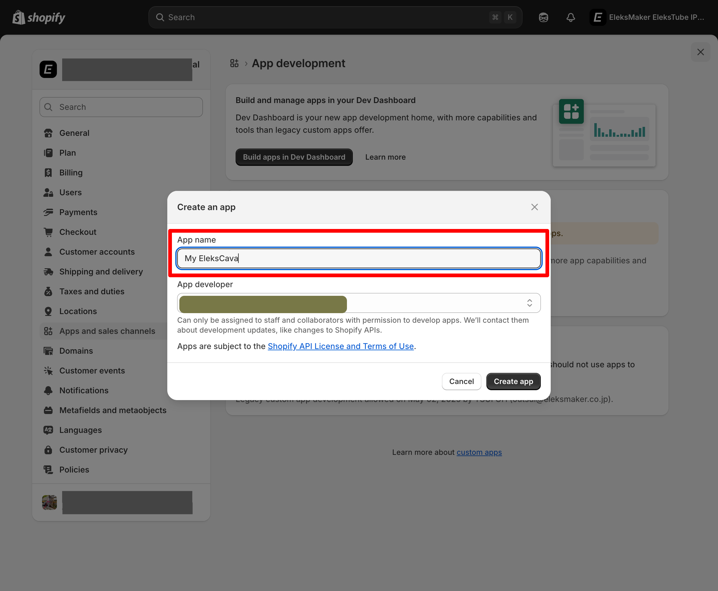 Create Legacy Custom App in Shopify