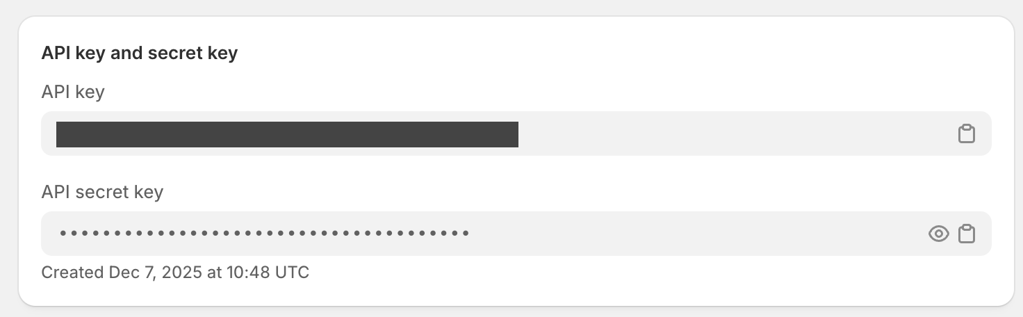 Shopify API Key and Secret Key