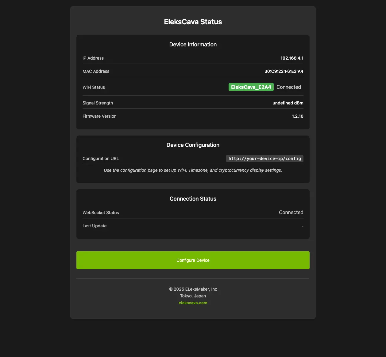 EleksCava WiFi Connection